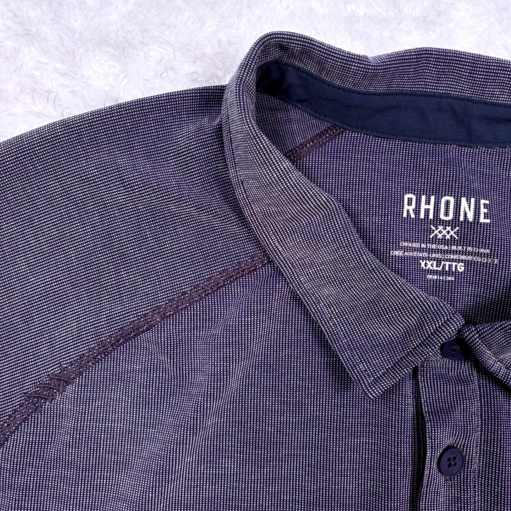 Rhone Delta Pique Polo Golf Shirt XL‎ Navy Purple Geometric Stripe Performance